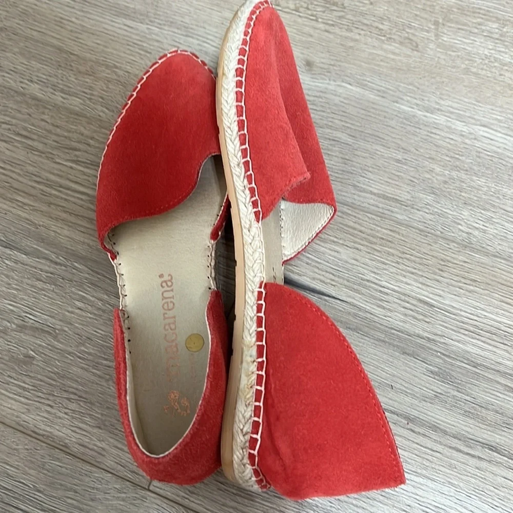 Macarena Sz 9 Red Suede Leather Iris D'Orsay Flat Espadrille Shoes - Picture 7 of 8